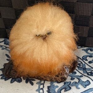 Fluffy Tan and Orange Small owl on barkl I think it’s leather but he’s adorable